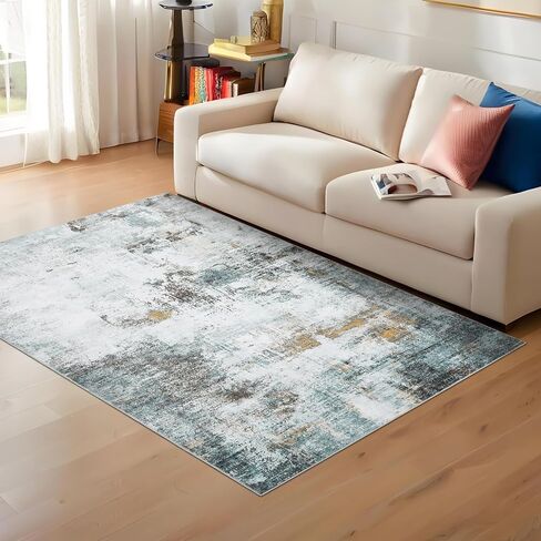 Washable Rugs 5x7 Modern Abstract Area Rug Soft Area Rug for Living Room Stain Resistant Carpet with Non-Slip Backing Low Pile Folding Area Rug for Dining Room Office Bedroom,Blue/Green in Saudi Arabia