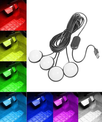مصابيح LED داخلية للسيارة، مصابيح LED للسيارة، ملحقات السيارة، مصابيح LED للسيارة، مصابيح السيارة الداخلية مع منفذ USB، مصابيح ديكور السيارة، مجموعة إضاءة نيون محيطة للسيارة (ملونة) in Kuwait