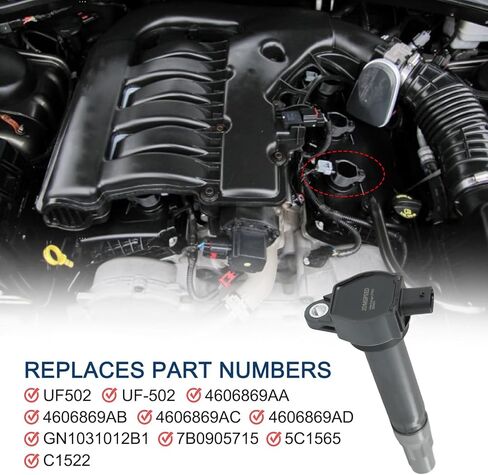 مجموعة من 6 ملفات إشعال متوافقة مع كرايسلر 300 سيروس سيبرينغ باسيفيكا دودج تشارجر ماغنوم ستراتوس أفينجر تشالنجر جورني نيترو V6 2.7L 3.5L استبدال # UF502، 4606869AA، 4606869AB in Kuwait