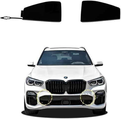 Car Front Bumper Tow Hook Cover Compatible with BMW X5 G05 M Sport M50i 2019 2020 2021 2022 Trailer Cover Cap Without Base 51118092124 51118069237 Towing Eye Cap Black Left Driver Side in Kuwait