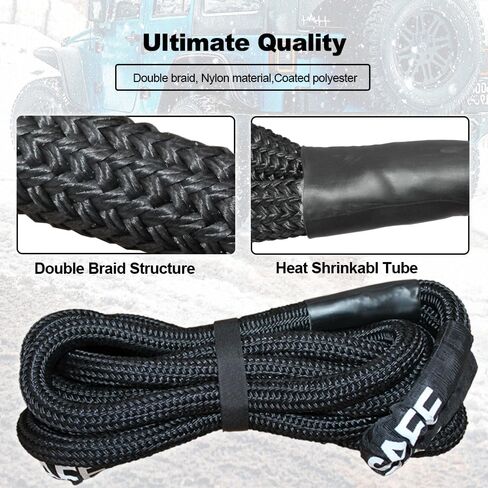 Kinetic Recovery Tow Rope, 22000lbs Heavy Duty Offroad Snatch Strap, Heavy Duty Offroad Power Recovery Rope with Bag,Vehicle Recovery Rope for Jeep Car Truck ATV UTV SUV (7/8'' X 20FT) in Kuwait