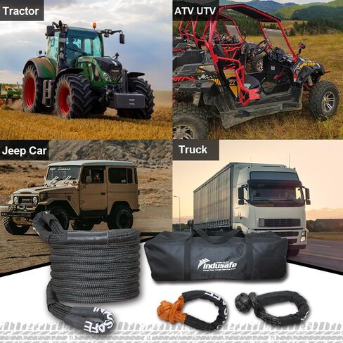 Kinetic Recovery Tow Rope, 22000lbs Heavy Duty Offroad Snatch Strap, Heavy Duty Offroad Power Recovery Rope with Bag,Vehicle Recovery Rope for Jeep Car Truck ATV UTV SUV (7/8'' X 20FT) in Kuwait