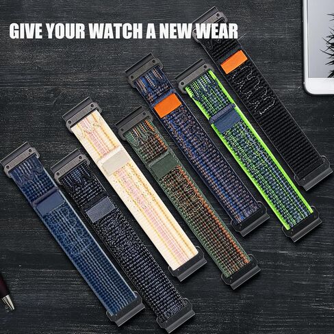 سوار ساعة من النايلون لسلسلة Garmin Fēnix/Epix/Quatix/MARQ/Descent Series/D2 Series/Enduro/Tactix، حزام بديل مريح للتنفس، حزام معصم رياضي لـ QuickFit 26 مم - أخضر داكن برتقالي in Kuwait
