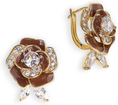 Sonateomber Gold Flower Leaf Stud Hoop Earrings for Women, Valentine Statement Cute Sparkly Rhinestone Enamel Floral huggie Earing Wedding Prom Fashion Jewelry Gift. in Kuwait