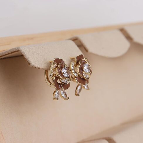 Sonateomber Gold Flower Leaf Stud Hoop Earrings for Women, Valentine Statement Cute Sparkly Rhinestone Enamel Floral huggie Earing Wedding Prom Fashion Jewelry Gift. in Kuwait
