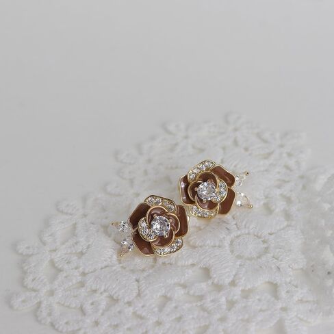 Sonateomber Gold Flower Leaf Stud Hoop Earrings for Women, Valentine Statement Cute Sparkly Rhinestone Enamel Floral huggie Earing Wedding Prom Fashion Jewelry Gift. in Kuwait