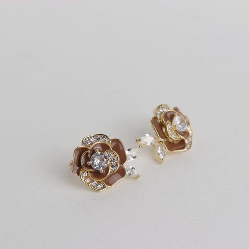 Sonateomber Gold Flower Leaf Stud Hoop Earrings for Women, Valentine Statement Cute Sparkly Rhinestone Enamel Floral huggie Earing Wedding Prom Fashion Jewelry Gift. in Kuwait