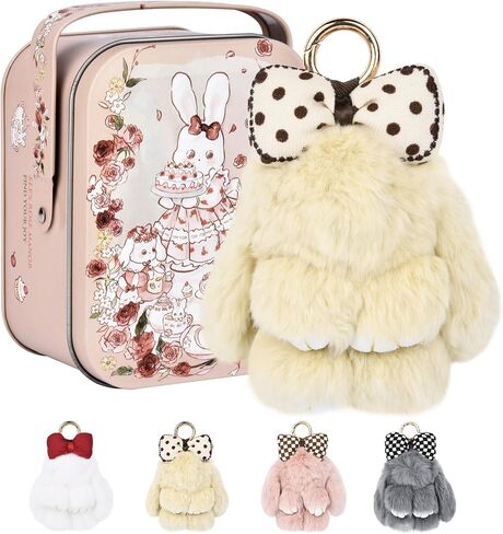 Bunny Keychain with Tin Box, Cute Keychain Gift, Soft Bunny Keychain Accessories for Women in Saudi Arabia