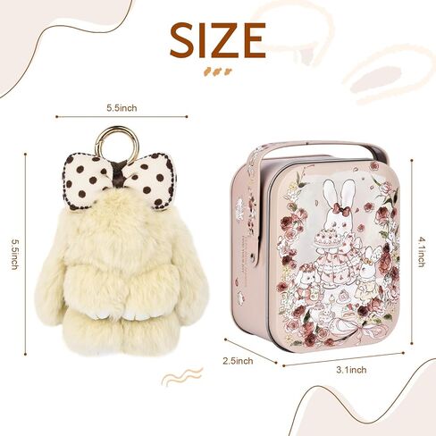 Bunny Keychain with Tin Box, Cute Keychain Gift, Soft Bunny Keychain Accessories for Women in Saudi Arabia