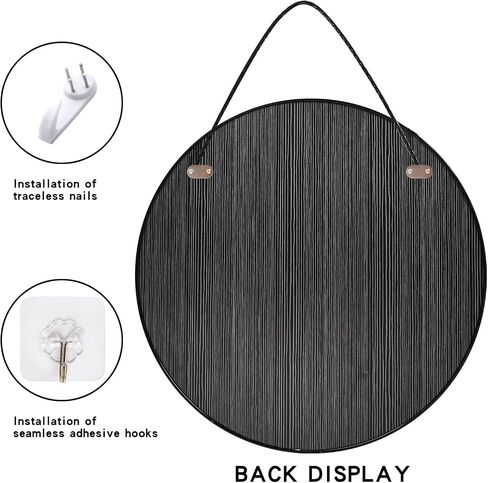 15.5IN Round Mirror, Rope Hanging Mirror, Decorative Wall Mirror with Hanging Chain for Bedroom, Bathroom, Living Room, Dresser (Black) in Saudi Arabia