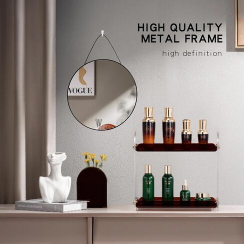 15.5IN Round Mirror, Rope Hanging Mirror, Decorative Wall Mirror with Hanging Chain for Bedroom, Bathroom, Living Room, Dresser (Black) in Saudi Arabia