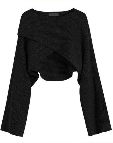 Womens Sweaters 2024 Fall Knit Casual Bolero Shrug Scarf with Long Sleeve Fashion Crew Neck Pullover Crop Top in Saudi Arabia