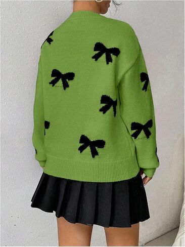 GORGLITTER Women's Bow Sweater Long Sleeve Crew Neck Vintage Y2k Knitted Sweater in Saudi Arabia
