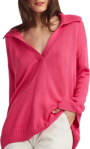 ELLEN TRACY Women's Polo Sweater, Addison Open Neck Collared Long Sleeve Pullover, Lightweight Pull Over Shirt Top in Saudi Arabia