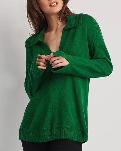ELLEN TRACY Women's Polo Sweater, Addison Open Neck Collared Long Sleeve Pullover, Lightweight Pull Over Shirt Top in Saudi Arabia