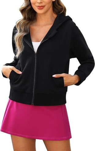 Stelle Zip Up Hoodies for Women Fleece Crop Jackets Long Sleeve Hooded Sweatshirts with Pockets Casual Coat in Saudi Arabia