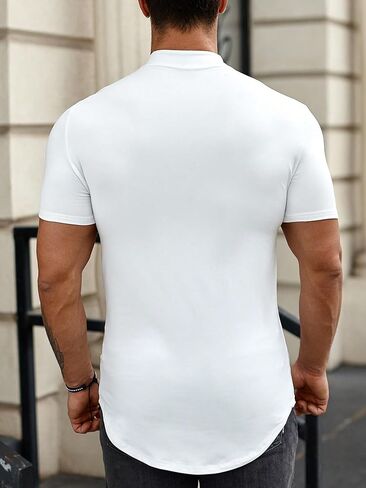 Verdusa Men's Lace Up Notched Neck Tee Tops Short Sleeve Shirts Muscle Top in Saudi Arabia
