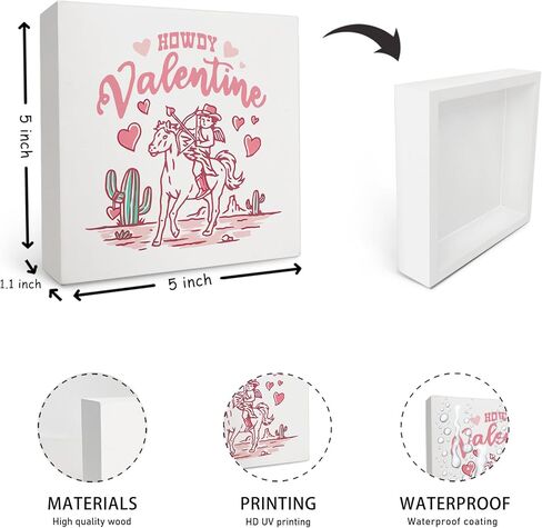 لافتة عيد الحب من OFlich Howdy - هدايا عيد الحب لها، هدايا راعية البقر، ديكور عيد الحب، لافتة خشبية للحب الوردي مقاس 5x5 in Kuwait