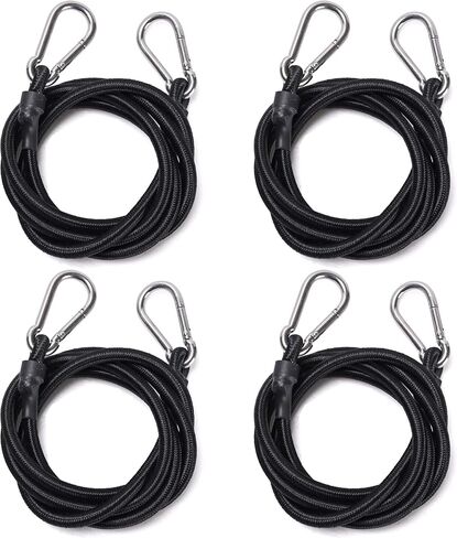 KING PIECES 60 Inch Bungee Cords with Hooks Heavy Duty 4 Pieces Black Latex Long Bungie Cord Bungee Straps with Stainless Steel Mini Hook for Outdoor Tent, Camping, Cargo, Bike, Transporting, Storage… in Saudi Arabia