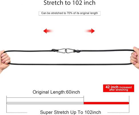 KING PIECES 60 Inch Bungee Cords with Hooks Heavy Duty 4 Pieces Black Latex Long Bungie Cord Bungee Straps with Stainless Steel Mini Hook for Outdoor Tent, Camping, Cargo, Bike, Transporting, Storage… in Saudi Arabia