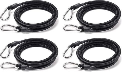 KING PIECES 60 Inch Bungee Cords with Hooks Heavy Duty 4 Pieces Black Latex Long Bungie Cord Bungee Straps with Stainless Steel Mini Hook for Outdoor Tent, Camping, Cargo, Bike, Transporting, Storage… in Saudi Arabia