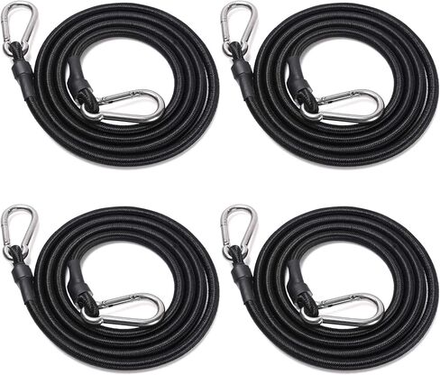 KING PIECES 60 Inch Bungee Cords with Hooks Heavy Duty 4 Pieces Black Latex Long Bungie Cord Bungee Straps with Stainless Steel Mini Hook for Outdoor Tent, Camping, Cargo, Bike, Transporting, Storage… in Saudi Arabia