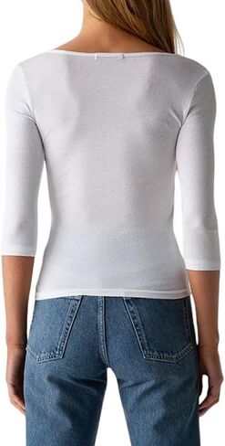 تي شيرت Angelina للسيدات من Michael Stars بأكمام 3/4 ورقبة على شكل حرف V لامعة in Kuwait