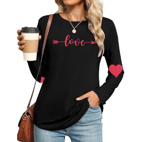 Valentines Day Shirt Women Love Heart Tee Shirts Casual Long Sleeve Pullover Tops Lover Gift