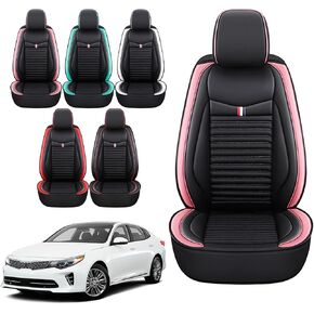 for KIA Optima 2003-2020 Car Seat Cover,Standard Leather Car Seat Covers, Universal Anti-Slip Driver Seat Cover,Fit for Most Cars, Sedans, SUVs and Trucks,Black Red Bars