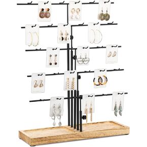 HULISEN Earring Display for Vendors, Adjustable Height Earring Display Stands for Selling, Jewelry Display for Earring Card, Earring Rack Display Holder with Tray, 30 Hooks, Carbonized Brown