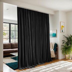 Room Divider Curtains for Ceiling Track System or Rod With Hooks - Blackout Privacy Floor to Ceiling Curtains for Wall Ceiling Mount Track - Soundproof Room Separator Extra Wide Curtains, 1 Panel