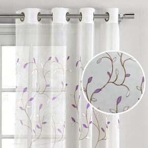 Creative Home Ideas Sheer Curtains Embroidered Floral Curtains, Extra Wide Sheer Curtain, Decorative Leaf Curtains for Living Room, Grommet Curtain Sheers, 54" x 63", Sage Green
