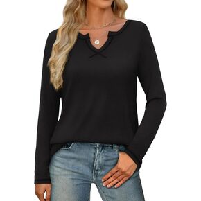 Womens V Neck Long Sleeve T Shirts Casual Loose Fit Fall Tops Trendy 2024 in Kuwait