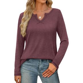 Womens V Neck Long Sleeve T Shirts Casual Loose Fit Fall Tops Trendy 2024
