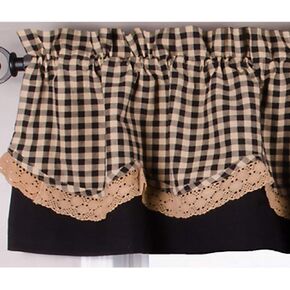 Heritage House Lace Fairfield Black and Nutmeg 72" x 15.5" Lined Cotton Valance by Raghu