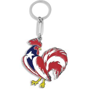 flagsandsouvenirs Puerto Rico Flag Rooster Keychain Bandera de Puerto Rico Gallo llavero