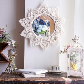 Boho Wall Mirror Decor Macrame Wall Hanging for Bedroom Decor
