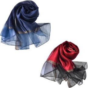 HURESON Lightweight Silk Wool Scarf Elegant Soft Shawls and Wraps for Evening Dresses Weddings Red Glitter Scarves for Women Navy blue