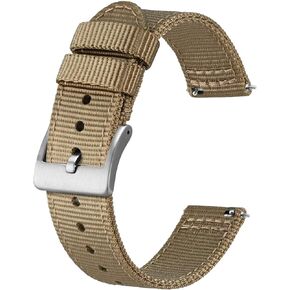 BISONSTRAP Men’s Nylon Watch Bands, Two-Piece Military Watch Straps, Quick Release, Brushed Buckle, Band Width 18mm 19mm 20mm 22mm