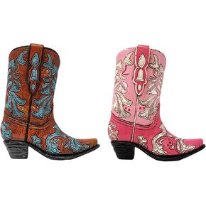 Mini Cowboy Boot 2-Color Set – Resin Decorative Faux Leather Boot Figurines as Small Vase, Rustic Tabletop Décor, and Western-Style Accents – Charming Home Decoration for Country Lovers