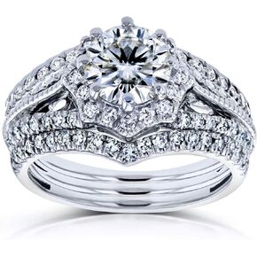 Kobelli Antique Style Moissanite Star Halo Bridal Set 1 5/8 CTW 14k White Gold (3 Piece Set)