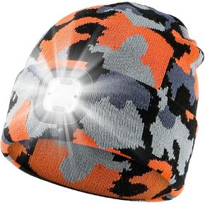TOCH Unisex Beanie with Light USB Rechargeable Headlamp LED Sensor Light Camo Knitted Cap for Winter Gifts Men Women Dad