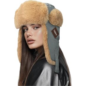 CLAPE Winter Windproof Warm Faux Fur Trapper Hat w/Ear Flaps Men Waterproof Russian Ushanka Hunting Hat for Cold Weather