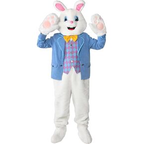 Easter Bunny Costume Adult Rabbit Mascot Suit 5PCS Deluxe Plus Size Bunnies Onesie Outfit Jumpsuit for Men Women Set