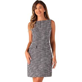 Allegra K Tweed Dress for Women's Sleeveless Crew Neck Pockets A-Line Mini Dresses