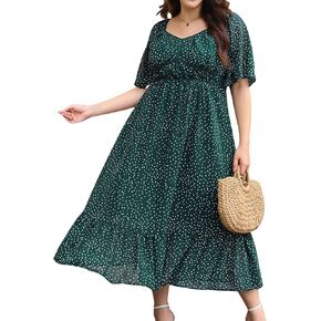 AOVDE Women's Plus Size Floral Maxi Dress: Spring Summer Boho Flowy Tiered Dresses for Curvy Women