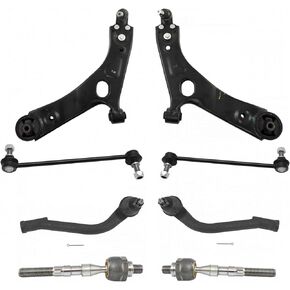 TRQ Front Steering & Suspension Kit Control Arm with Ball Joint Sway Bar Stabilizer Link Tie Rod Compatible with 2010-2013 Hyundai Tucson 2011-2013 Kia Sportage