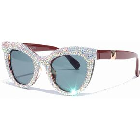 نظارات شمسية من ICARA Cat Eye بلينغ حجر الراين نظارات شمسية كلاسيكية من Cateye Diamond للنساء حماية من الأشعة فوق البنفسجية 400