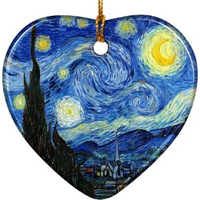 Valentines Day Gifts for Her Him, Christmas Tree Ornaments, Heart-Shaped Starry Night Art Ornament - Van Gogh Style Christmas Decoration - Classic Art Christmas Tree Ornament 2024.