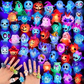 NPET 50Pcs Easter Egg Fillers 3D Light Up Rings Easter Egg Basket Stuffers Bulk LED Flashing Rings Finger Light Toys Non Candy Easter Gifts for Teens Boys Girls Kid Toys for Easter Eggs